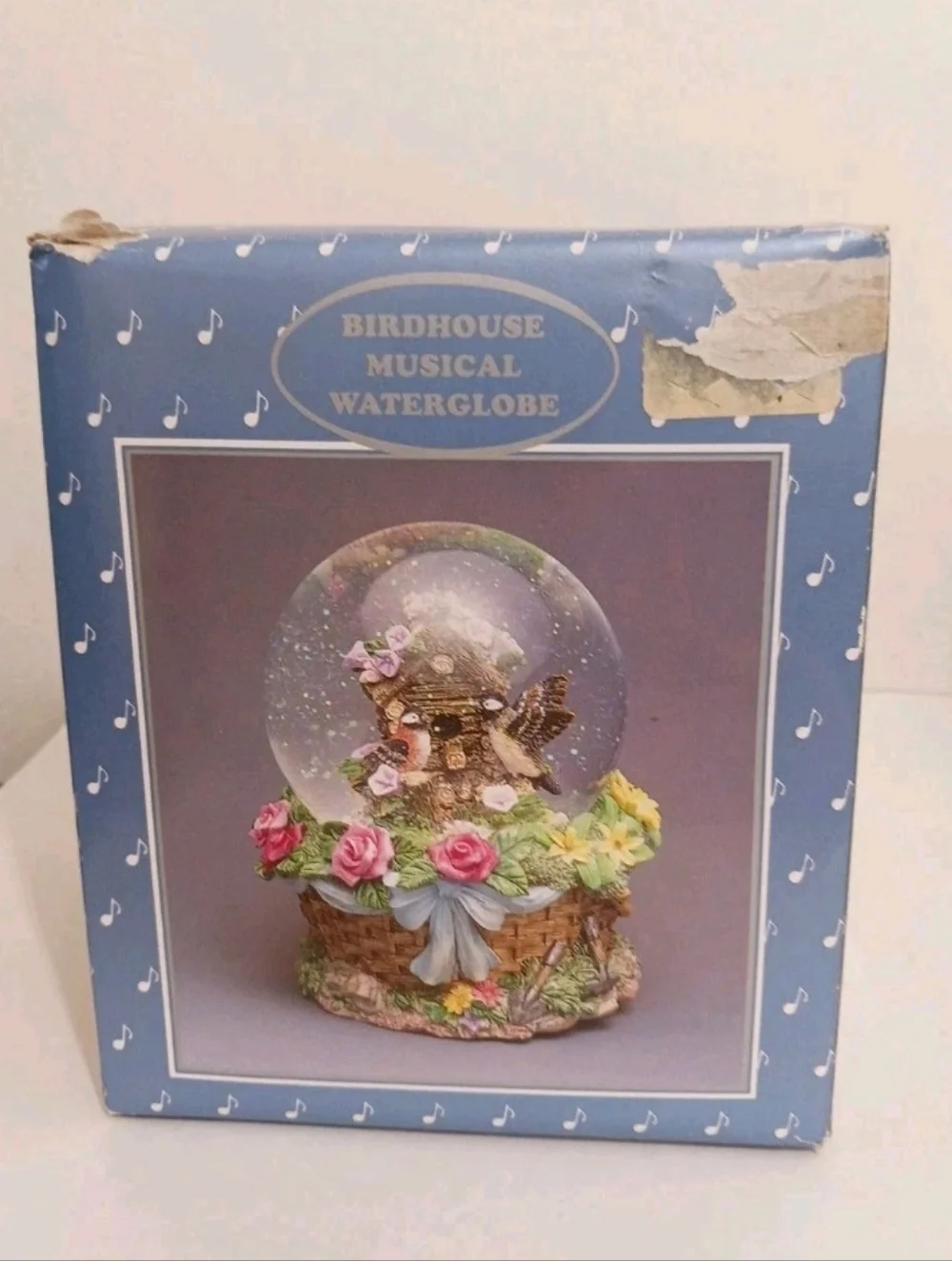 VTG Birdhouse Musical Waterglobe Snow Globe Wind Beneath My Wings Working READ